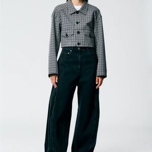 Tibi Black and White Gingham Cropped Jacket